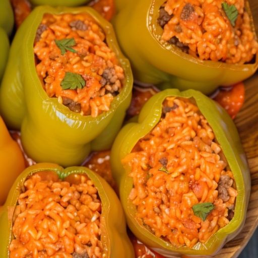 Перцы, фаршированные мясом и рисом в томатном соусе